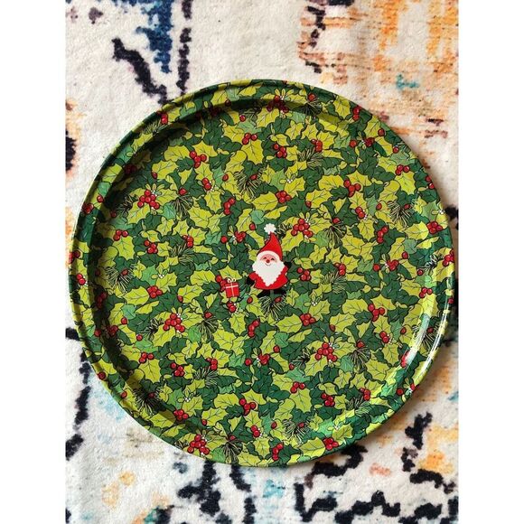 Vintage Christmas Santa Metal Tin Tray cookies vtg 90s 80s Kmart platter serving - Picture 3 of 6